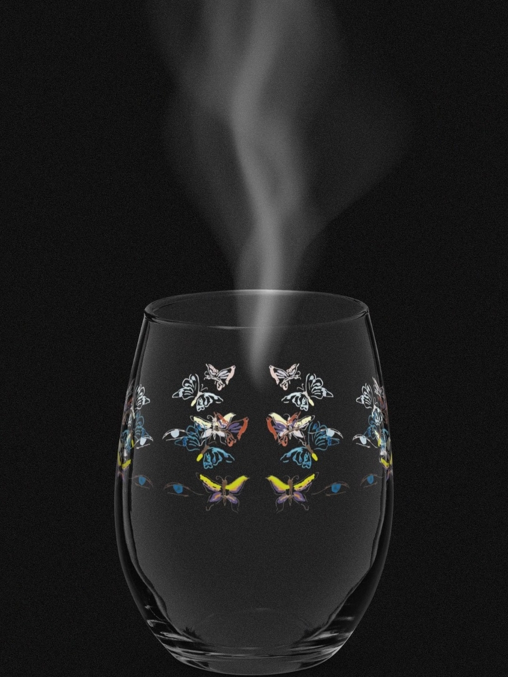 Butterfly Artist Drawing Print On  Stemless Wine Glass - Multicolor